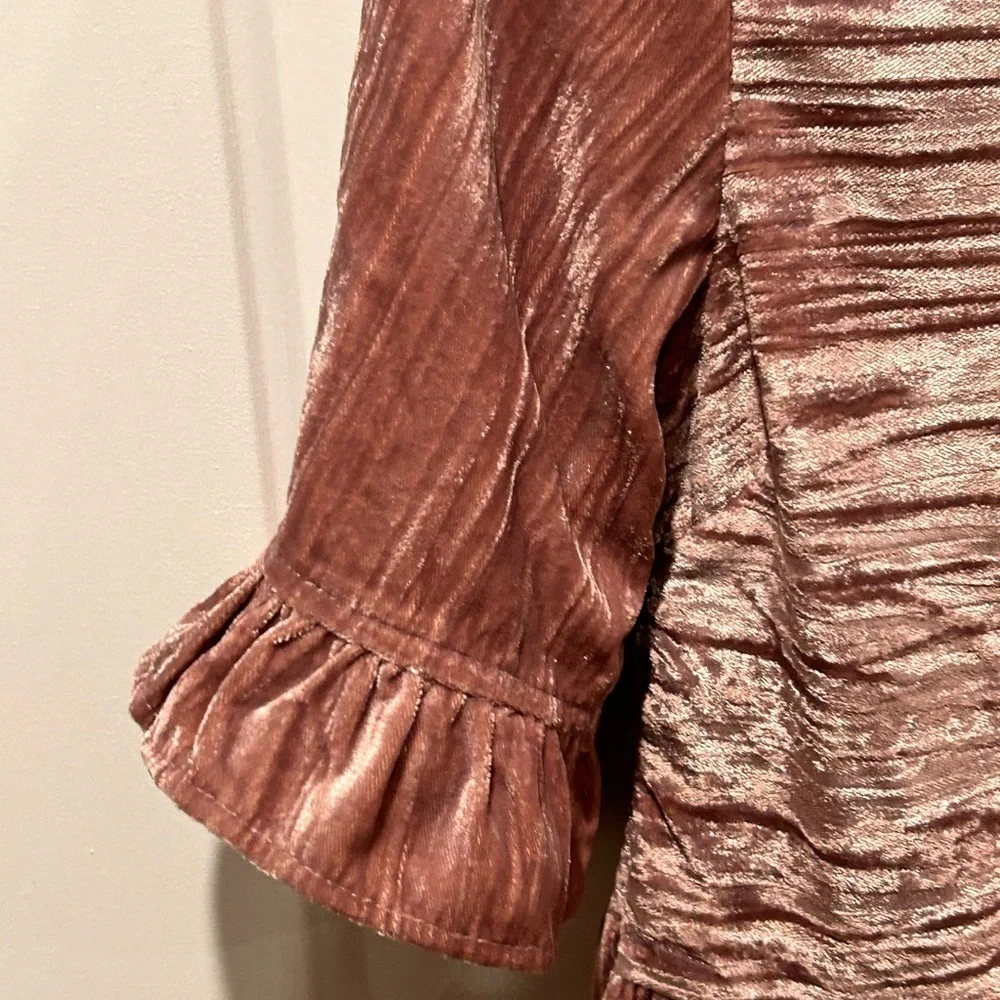 Melloday Ruffle Sleeve crinkle Velvet Mini Dress in Blush Size XS - Picture 8 of 12